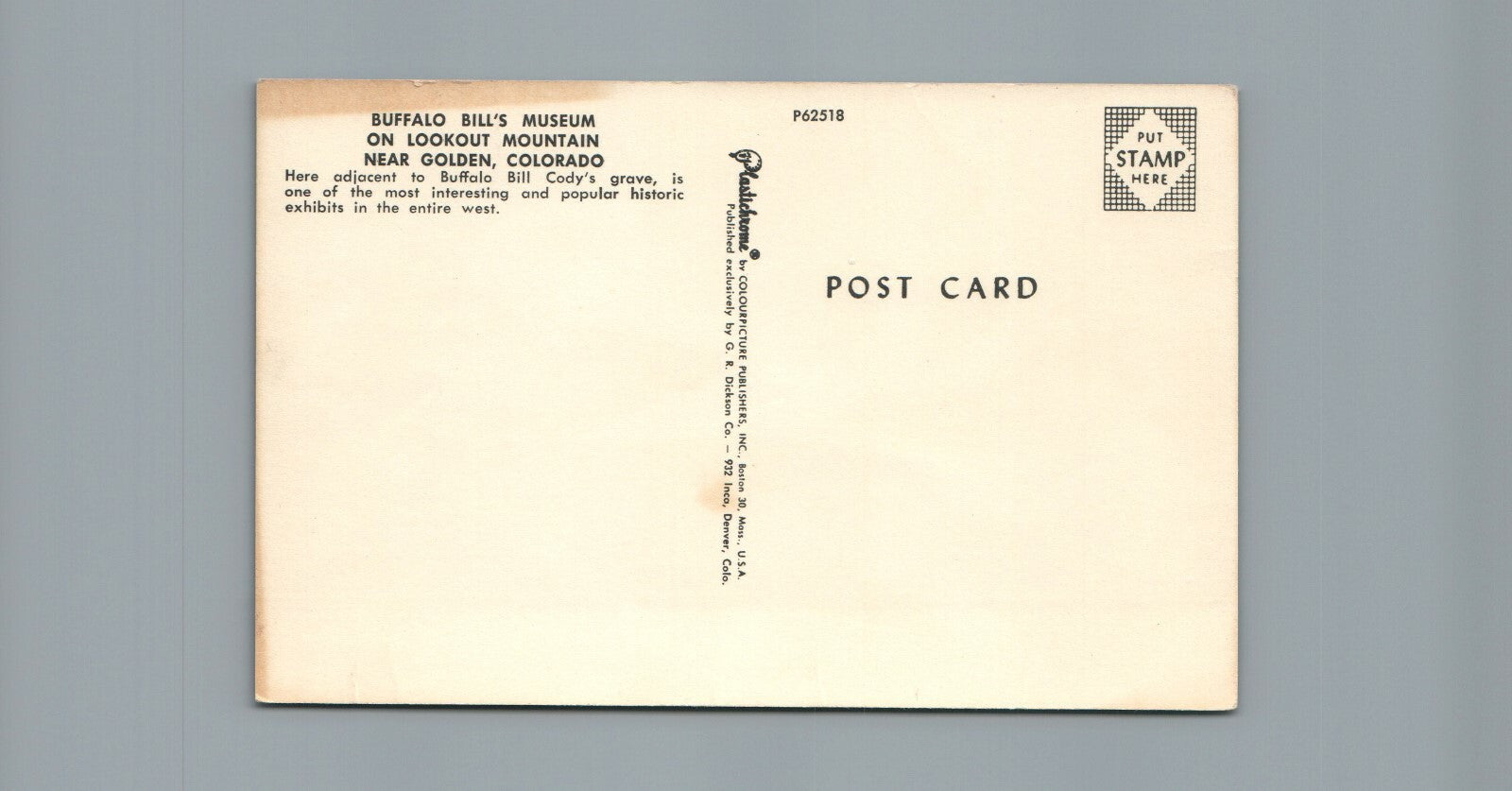 Buffalo Bills Museum On Outlook Mountain Near Golden Colorado CO Postcard