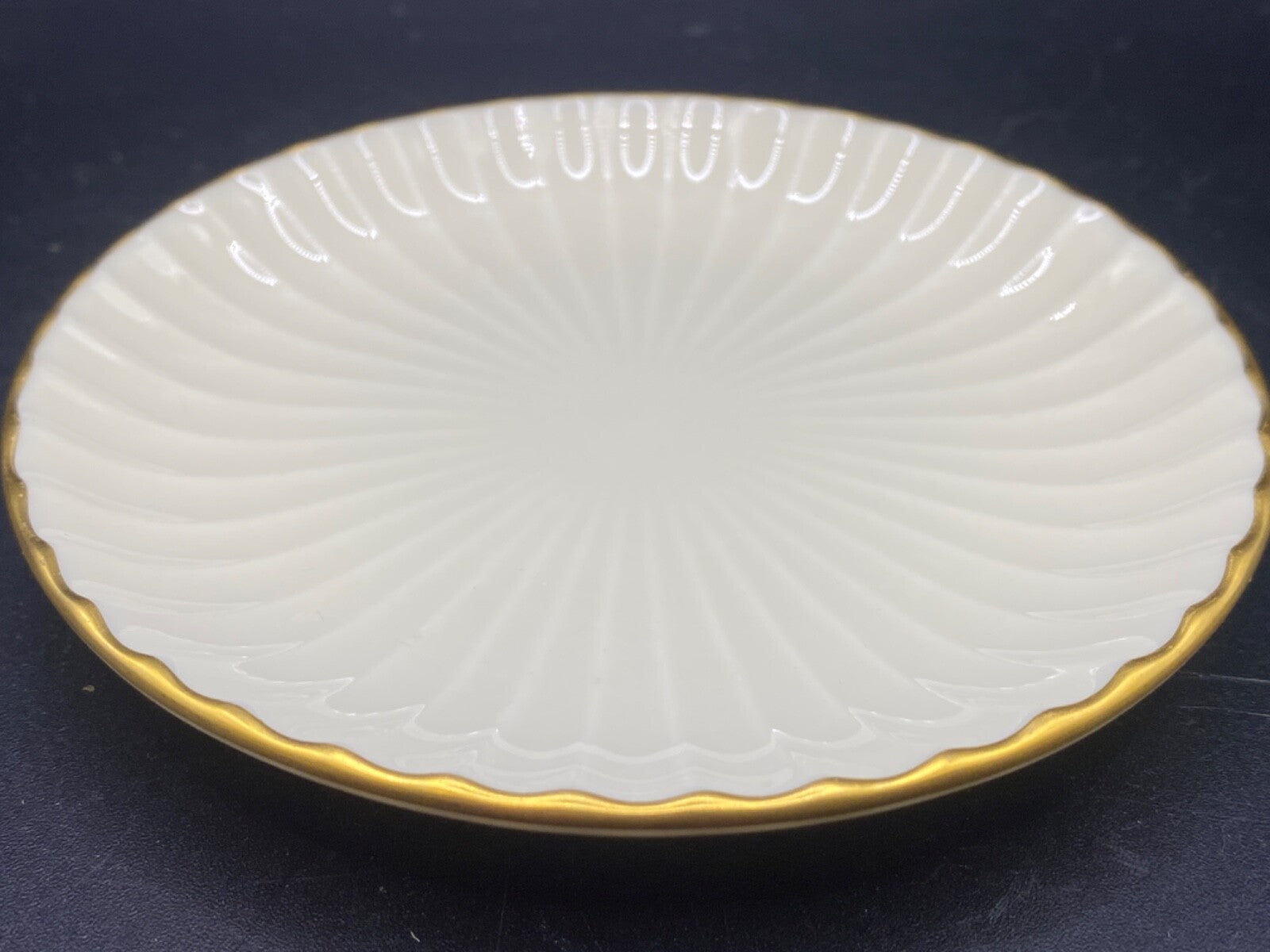4" Lenox  Butter Plate with Scalloped Gold & Ivory Jewelry Trinket Candle