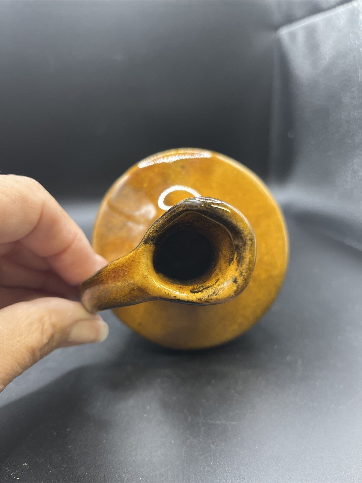 Vtg. Anna Van Briggle Brown Pottery Pitcher 6-1/2” 