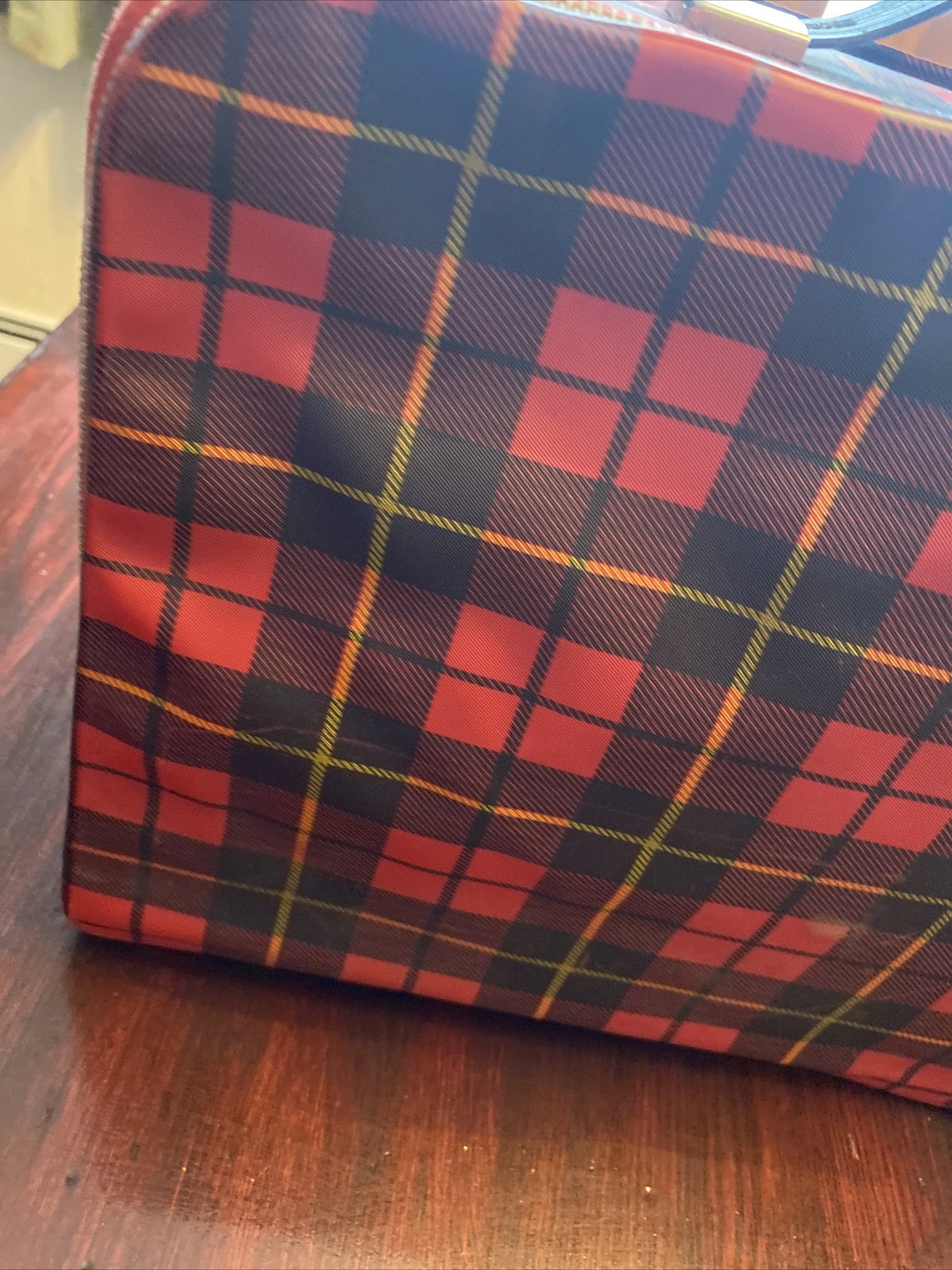 Vintage Barbie Black Red Plaid Suitcase Plastic / Vinyl 14 x 9 x 4.5"