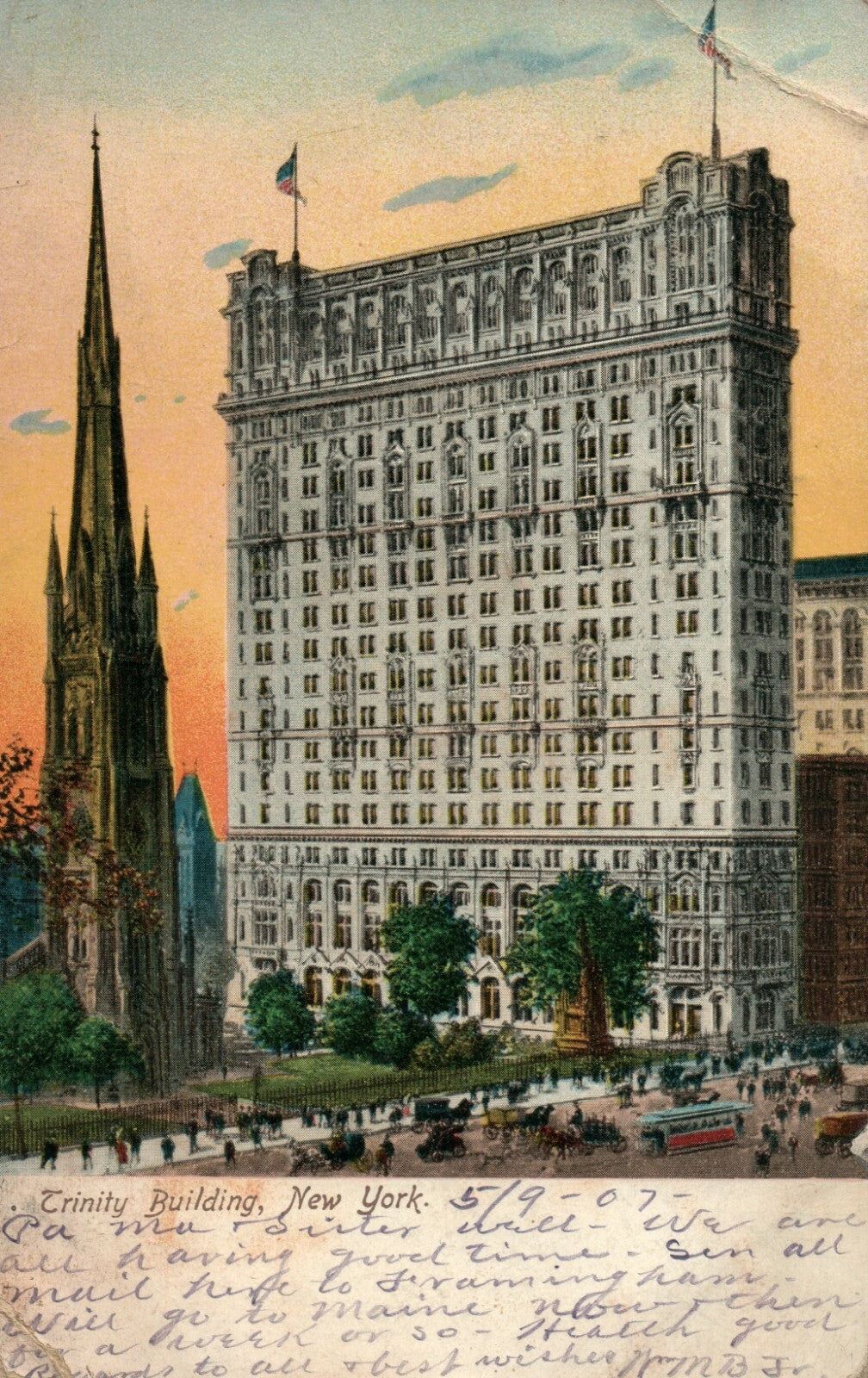 Trinity Building At Sunset  New York NY  Postcard