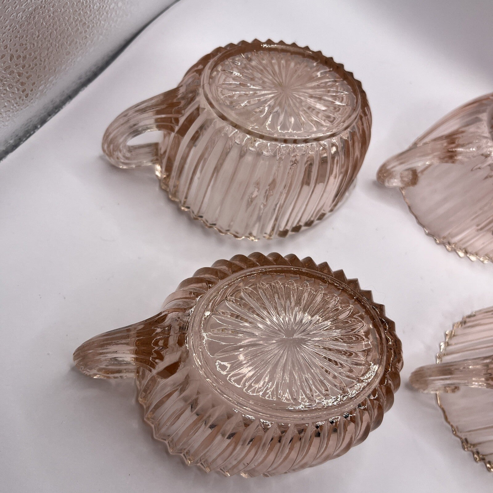 ANCHOR HOCKING pink Depression Sugar And Creamer AH oval Queen Mary