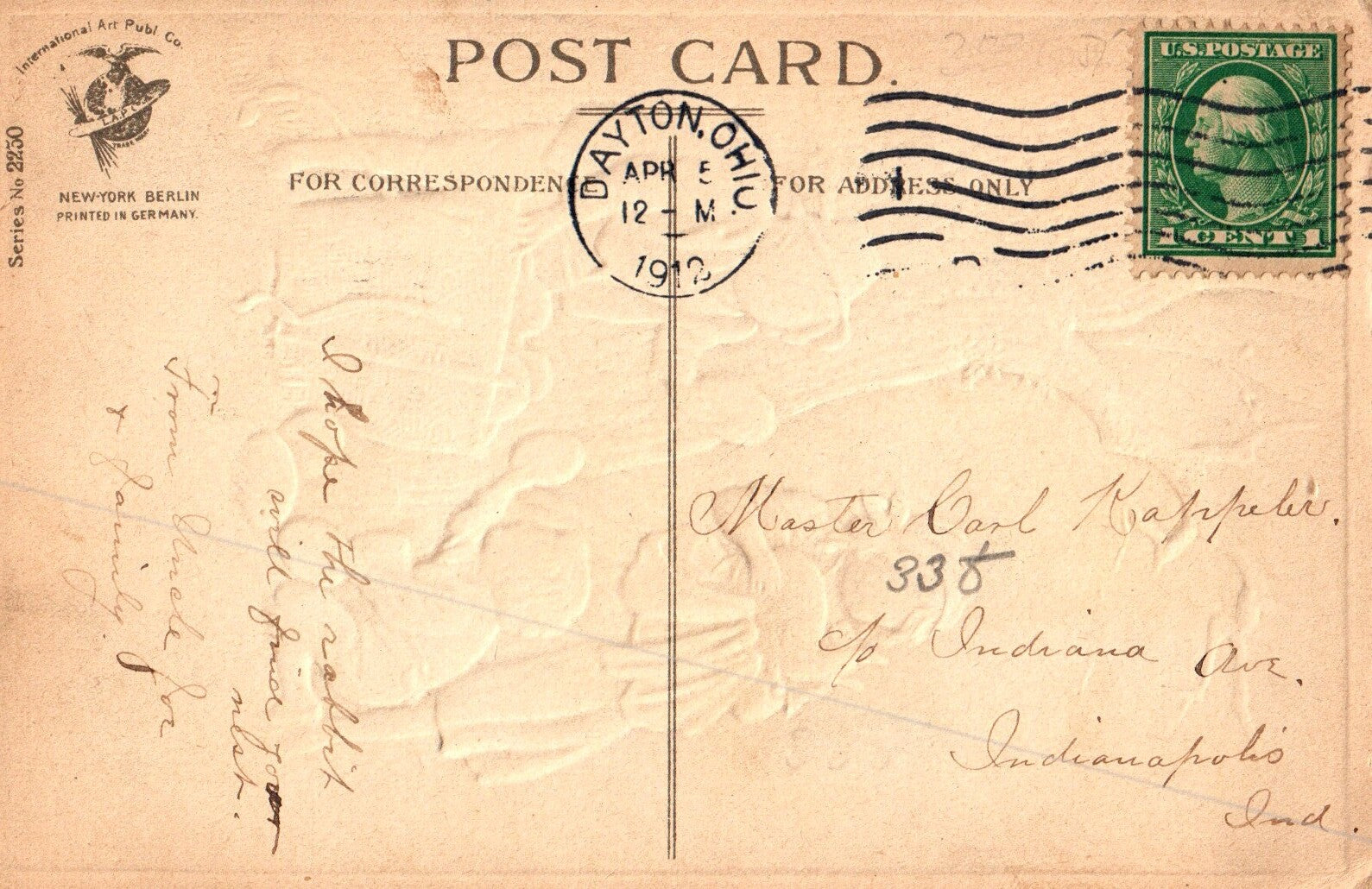 Easter Greetings Children Looking at Easter Eggs Bunny Vintage Easter Postcard