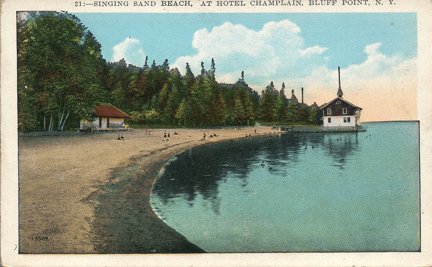 Singing Sand Beach Hotel Champlain Bluff Point NY No. 21 Vintage Postcard