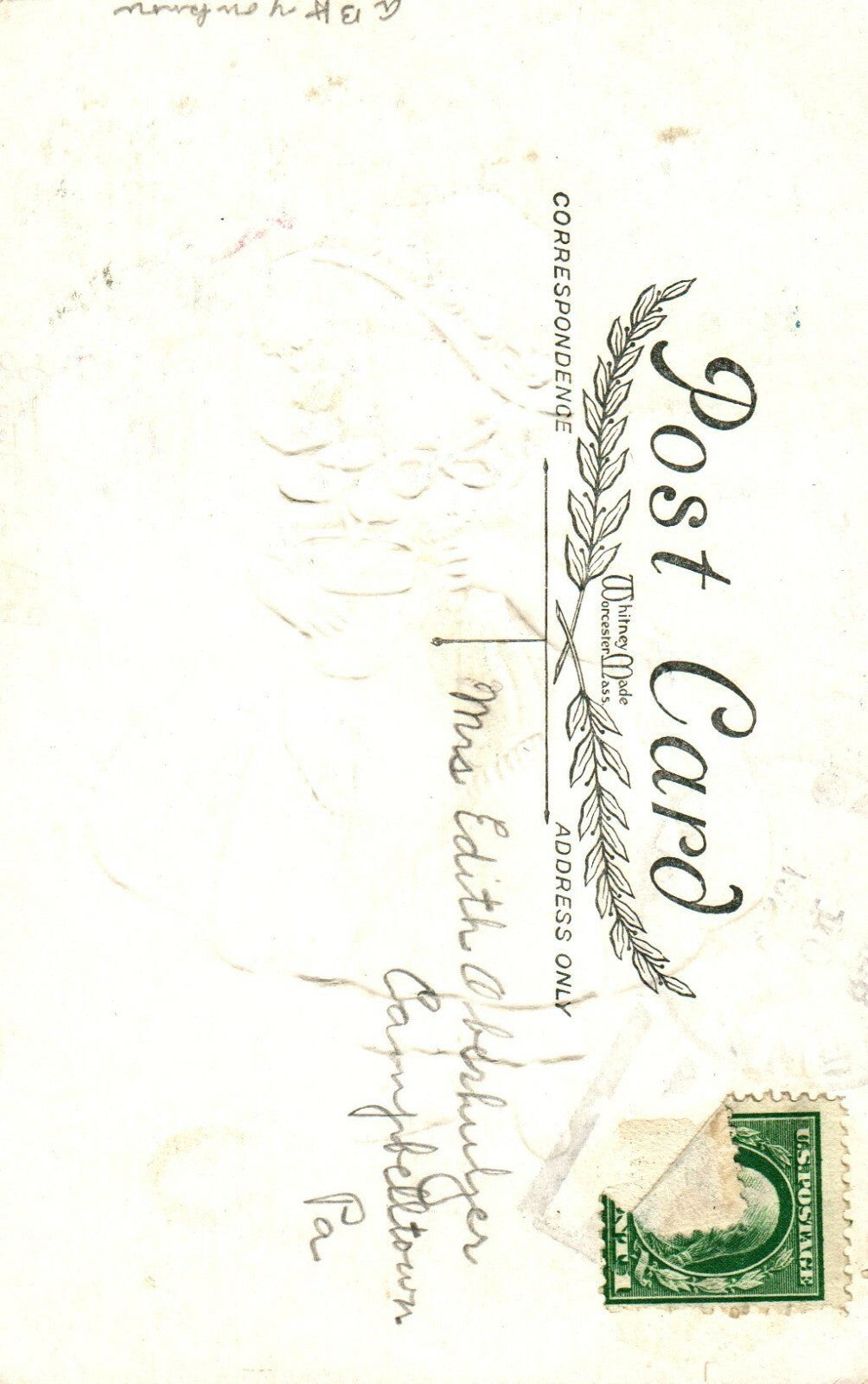 Little Girl In Big Blue Dress and Bonet Holding Flower Pot Greetings Postcard