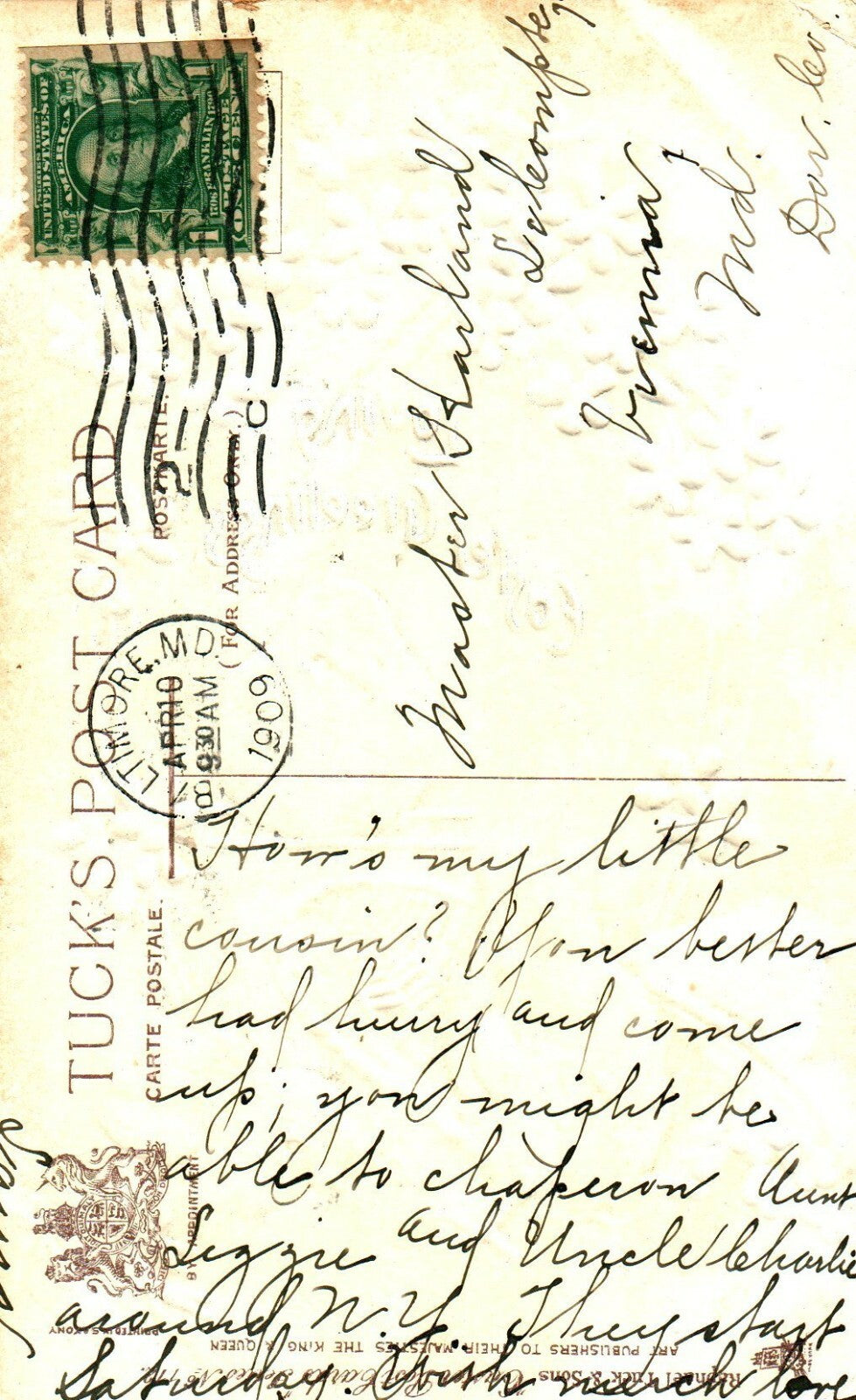 Tuck 772 Silver Metallic Chicks Under Flower Garland Happy Easter Postcard