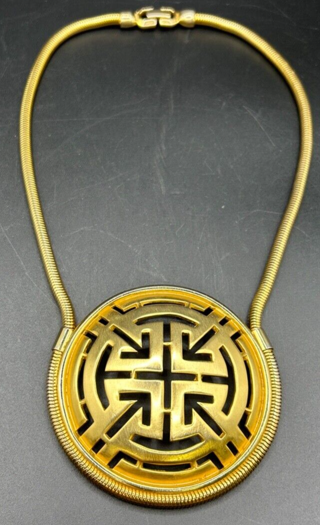 Vintage 1970's Gold Tone Pierre Cardin Greek Key Necklace 18"