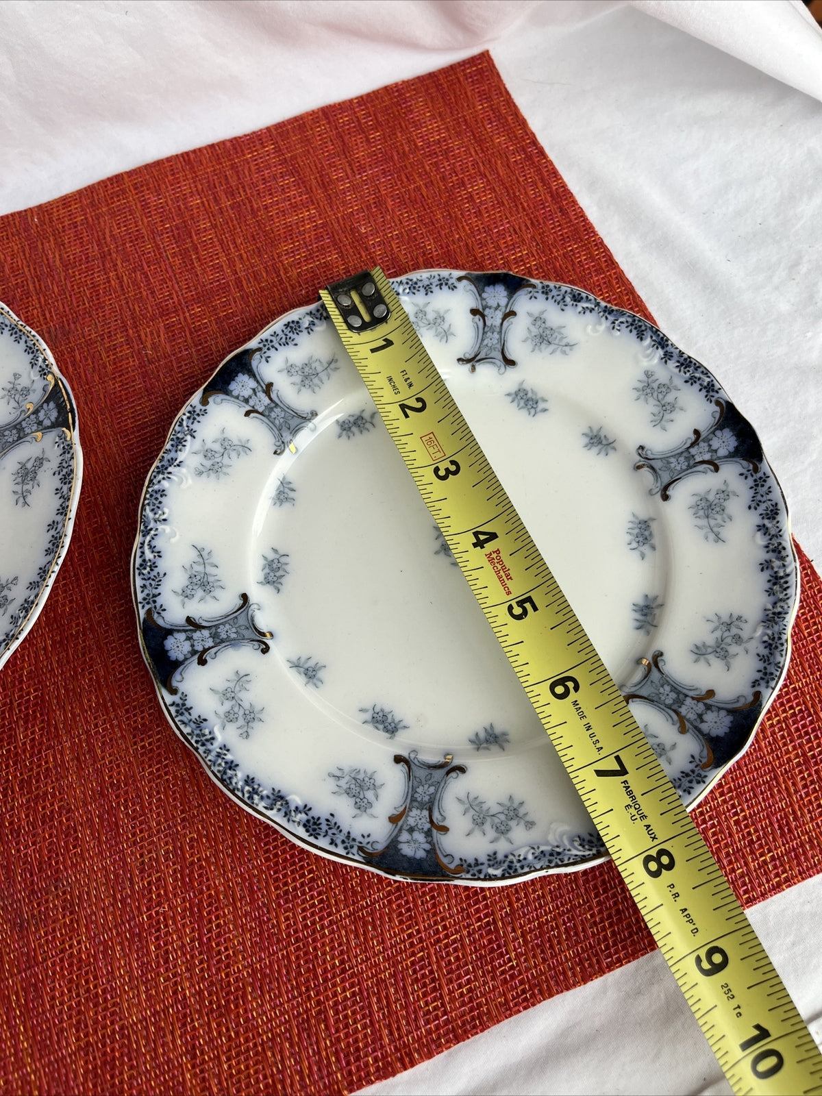 2 Retired J& G Meakin Hanley England Flo- Blue 7.5” salad Plates- 1907