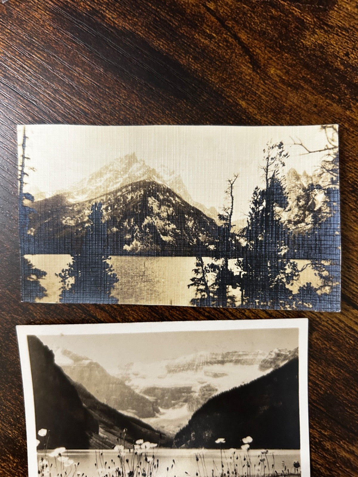 Two Small Mountain Range Photos Lake Louise Alberta Canada Real Photo Postcard