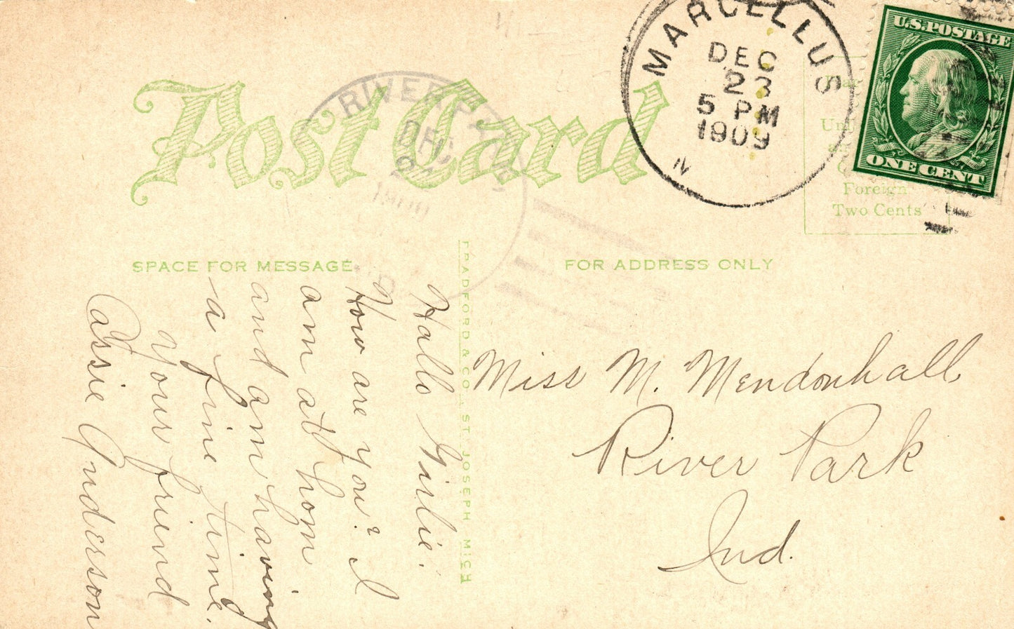 1909 Real Photo High School Marcellus Michigan MI Postcard 
