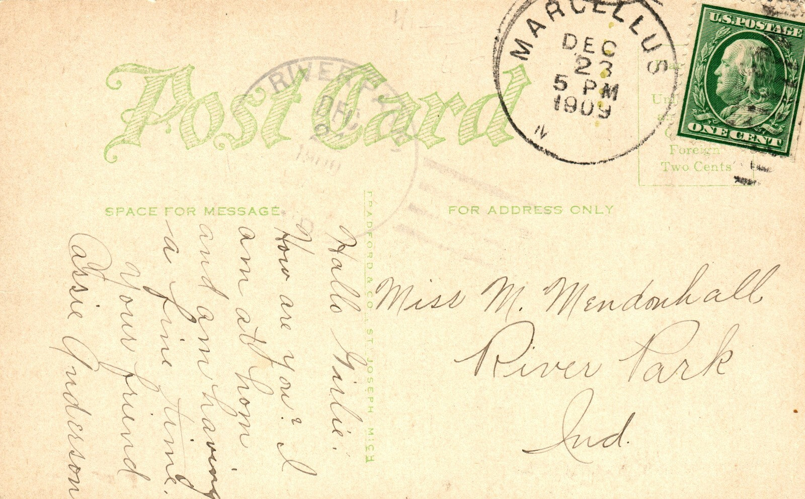 1909 Real Photo High School Marcellus Michigan MI Postcard 
