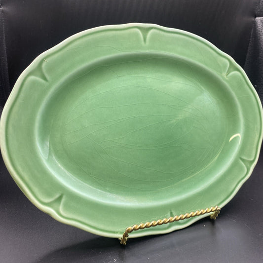 9.5" Oval Platter Vintage 1930's Mount Clemens Petalware  LIGHT Green