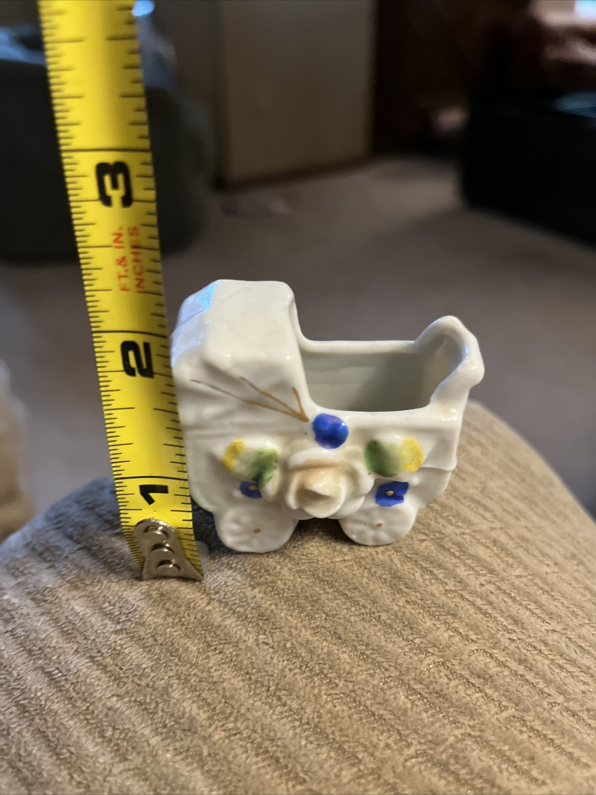 Vintage Miniature Occupied Japan Hand Painted Figurine Baby Carriage