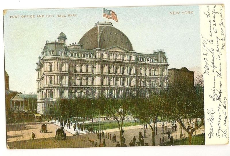 Post office City Hall Park Flag NY New York Postcard
