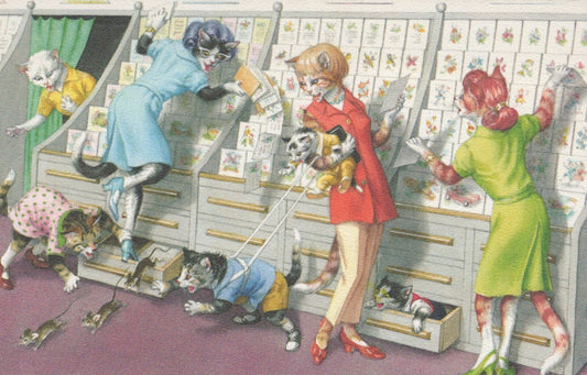 Alfred Mainzer Humor Cats in Card Shop Try to Catch Mice Postcard 4989