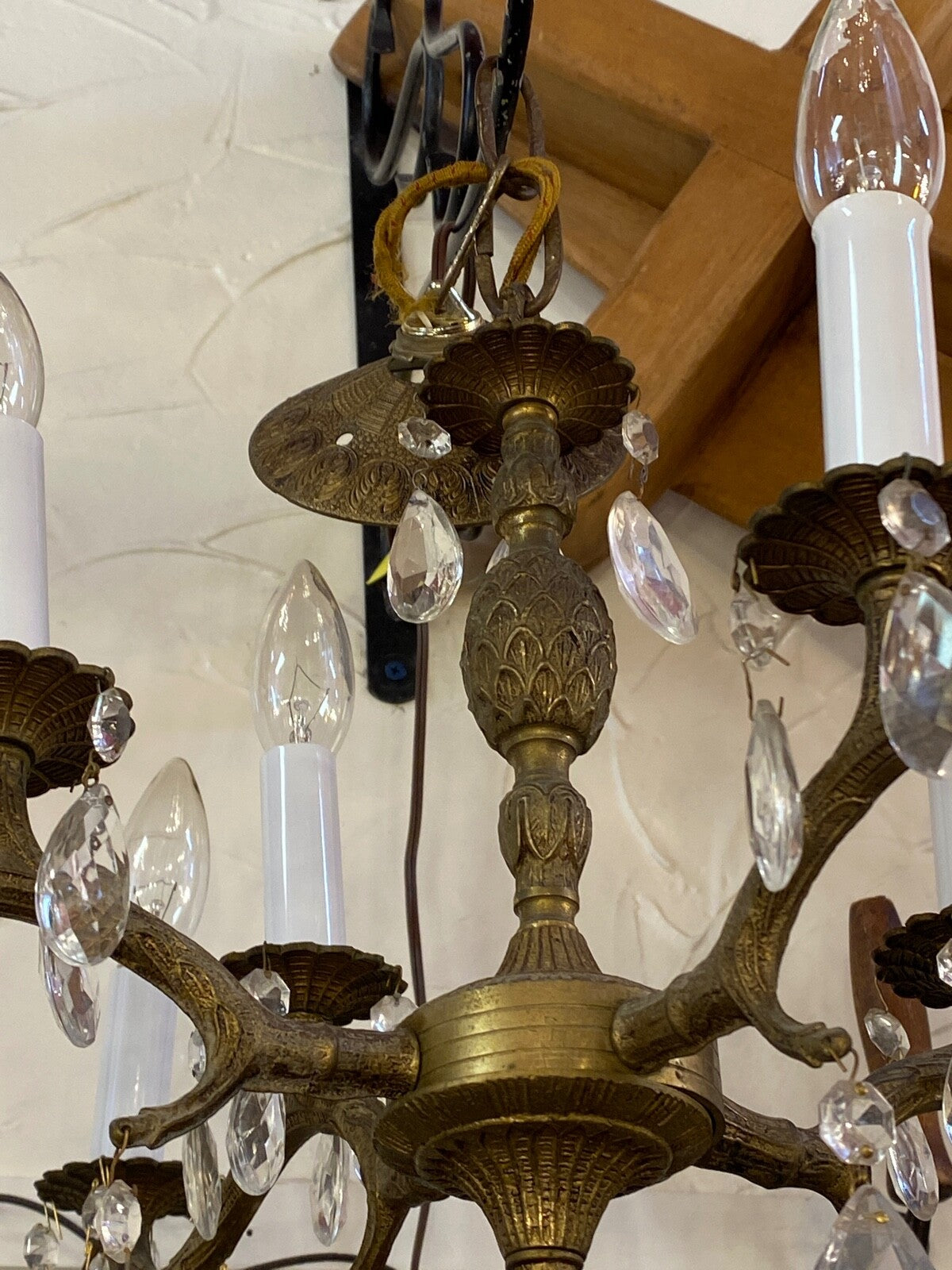 4-double arm made in Spain brass chandelier 1940s
