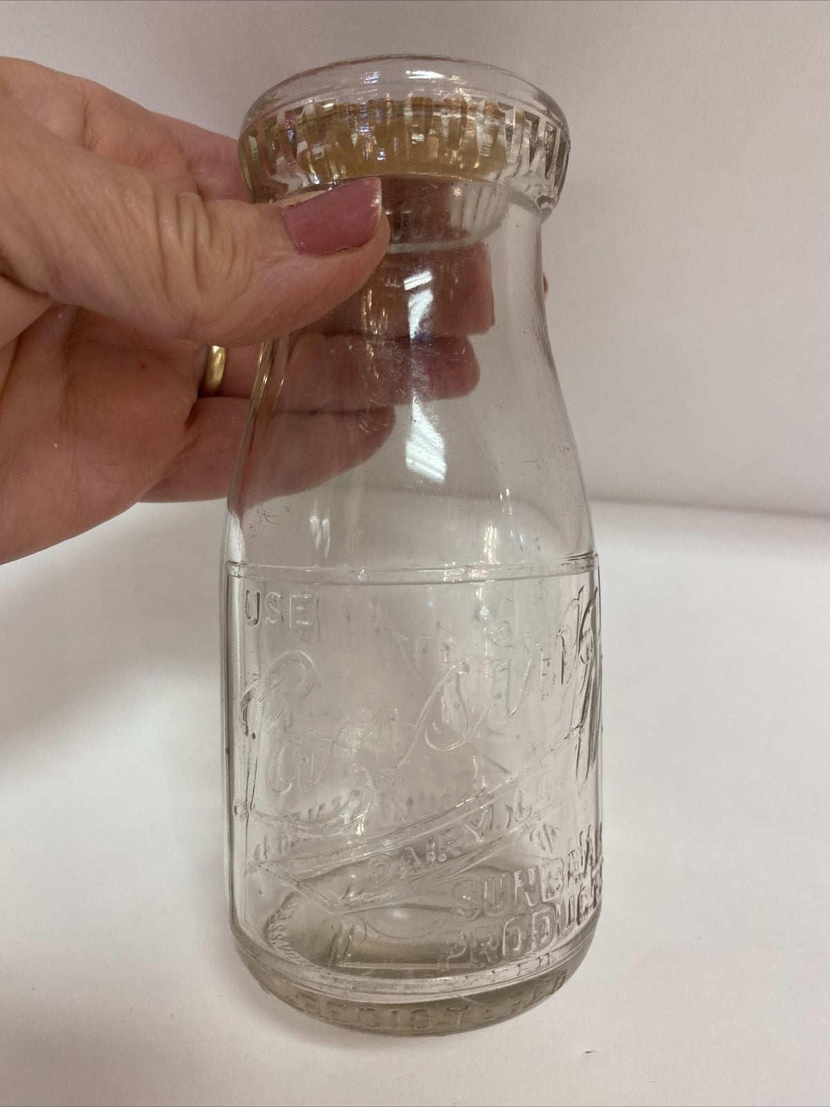 Lansing (MI) Dairy Co/Sunbeam Products Half Pint Rd Glass Milk Bottle - EXC Cond