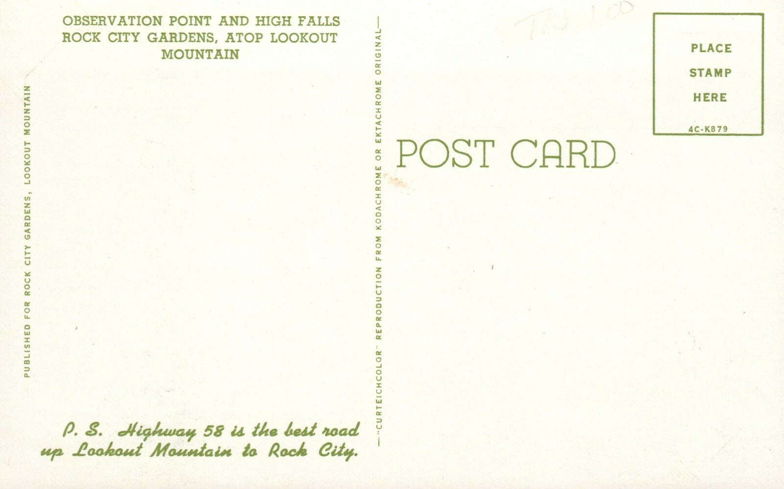 Observation Point High Falls Rock City Garden Scenic View TN Tennessee Postcard