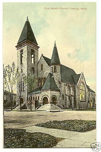 First Baptist Church  Lansing MI Michigan Mich Postcard