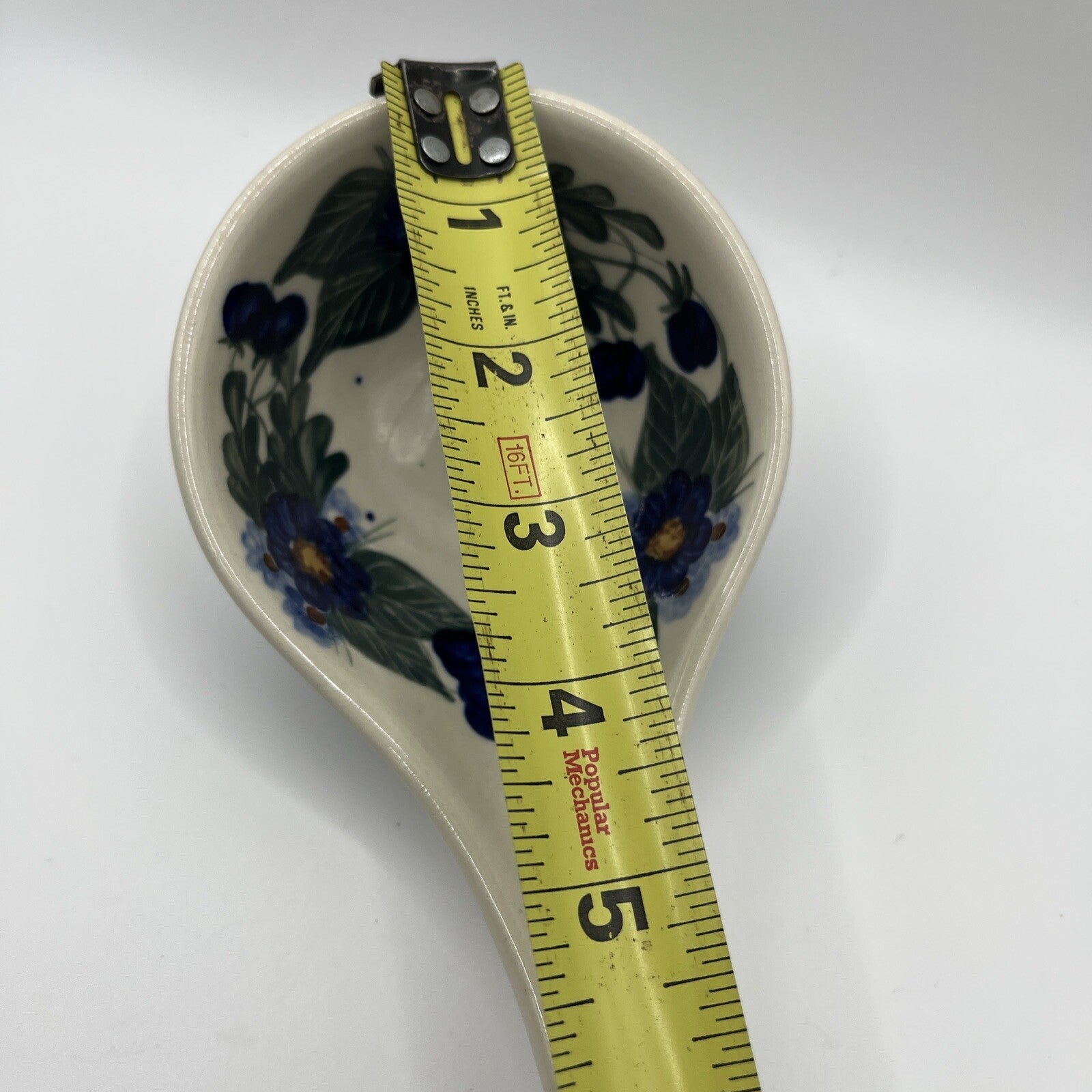 Vtg Polish Pottery Soup Serving Ladle 12“  Wild Blueberry Cobalt Blue