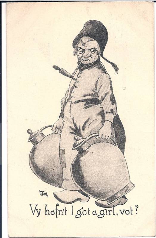 Dutch Man Smoking Pipe Carrying Large Pots Artist Signed Wall Postcard
