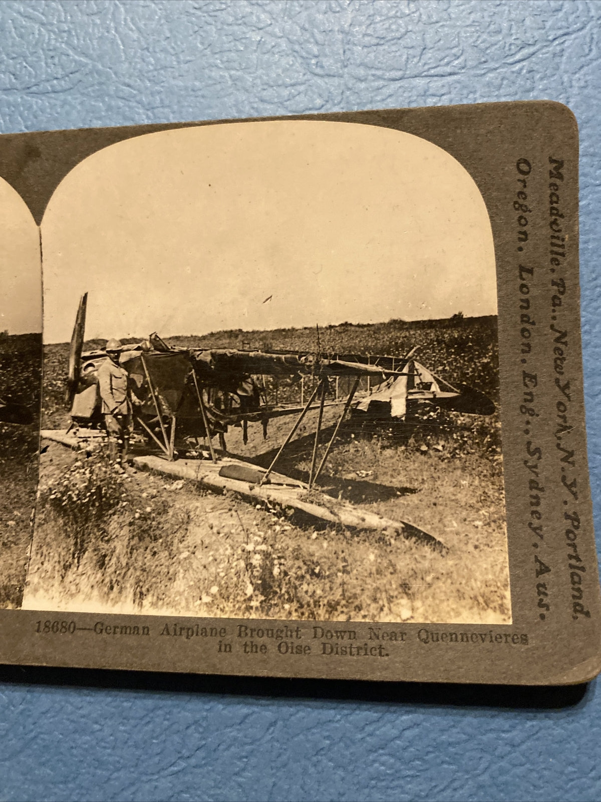 Real Photo Stereoview German Airplane Brought down Quennesevieres 18080