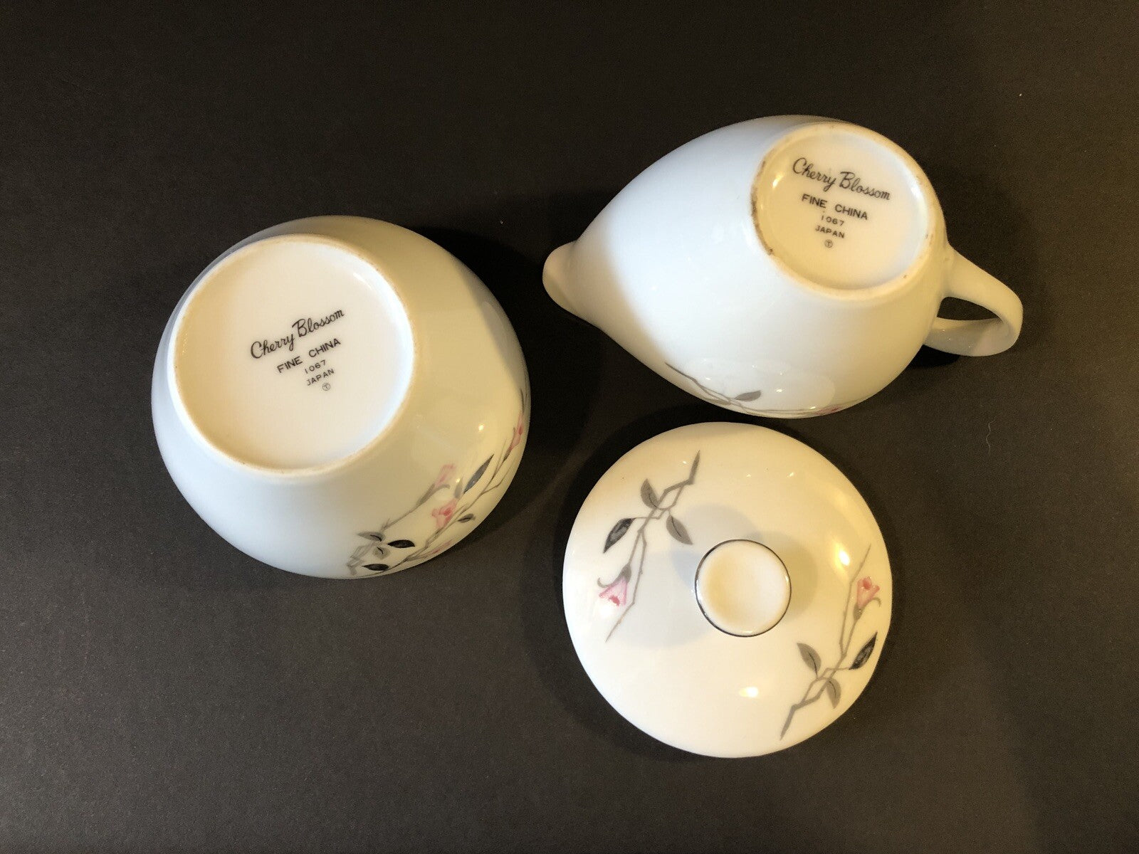 Cherry Blossom #1067 Fine China Creamer and Sugar Bowl Japan Dishware