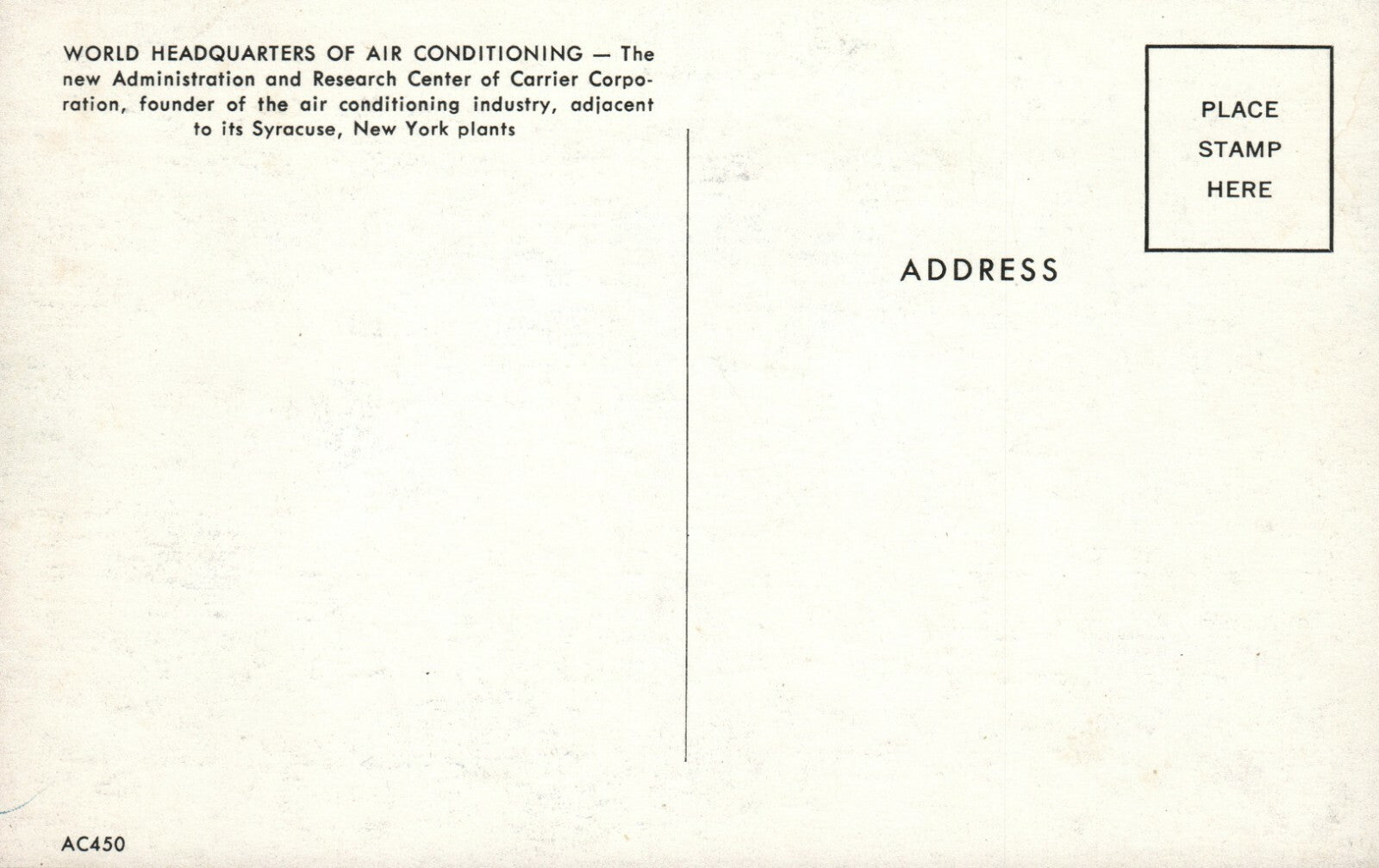 World Headquarters Of Air Conditioning Syracuse New York NY Postcard