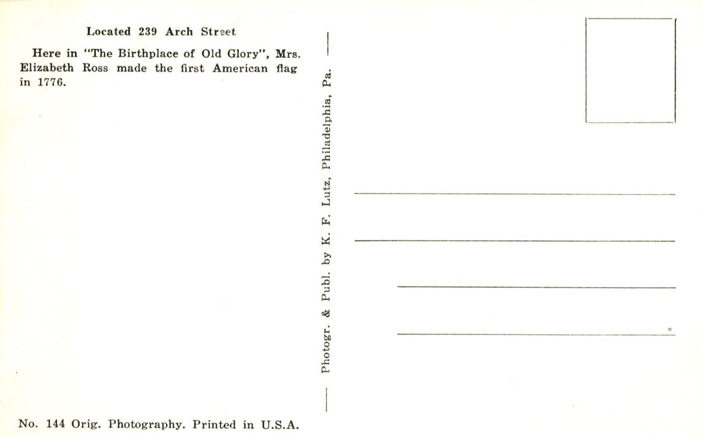 Betsy Ross House Philadelphia Birthplace of Old Glory Pennsylvania PA Postcard