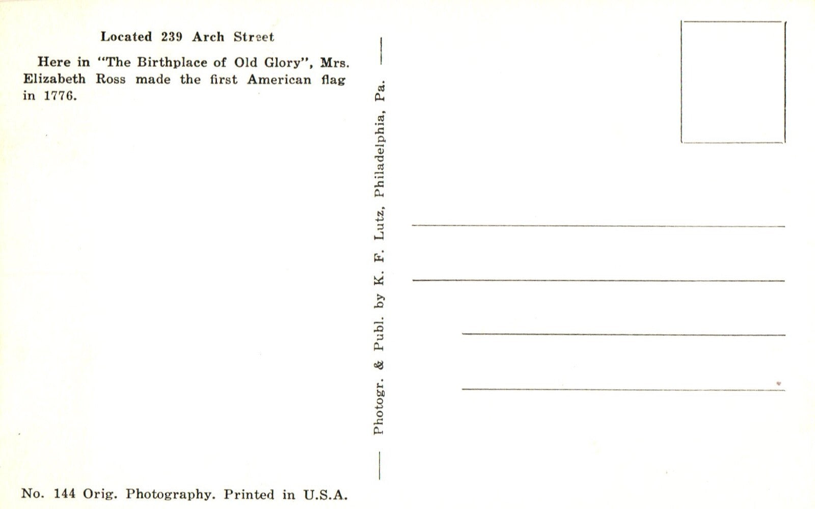 Betsy Ross House Philadelphia Birthplace of Old Glory Pennsylvania PA Postcard