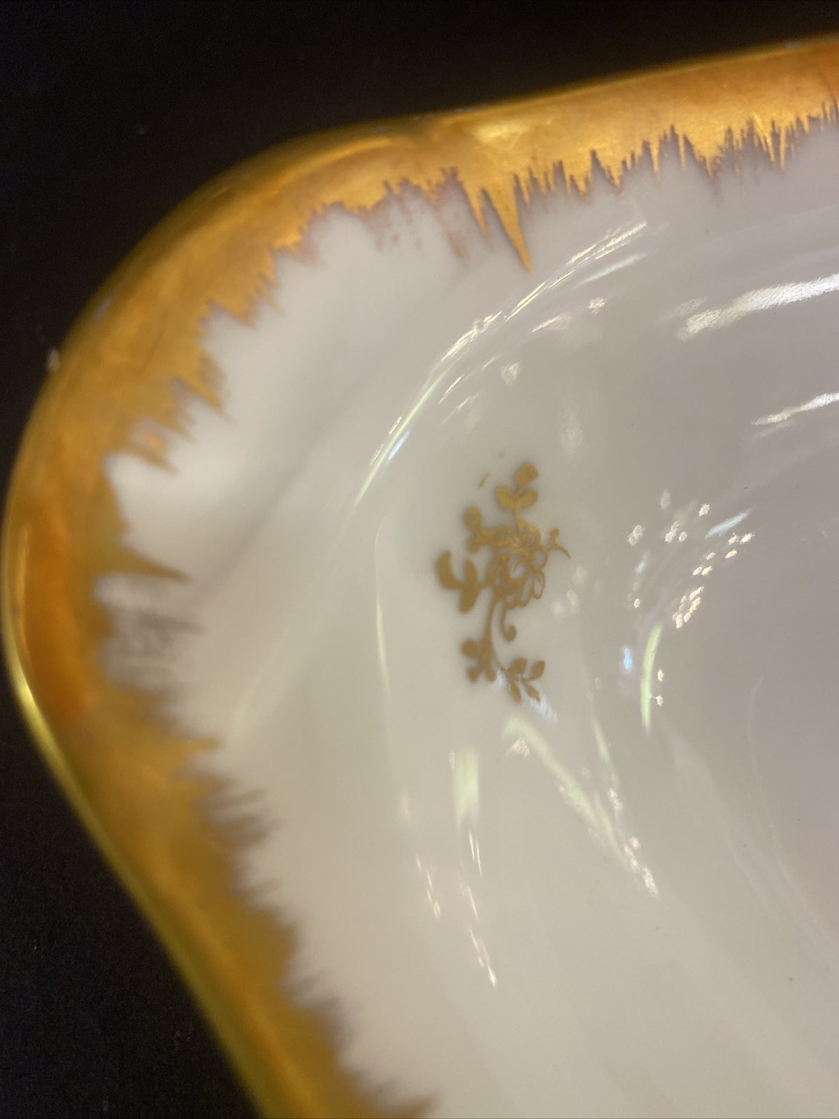 Vintage French Oval White Gold Serving Dish Hand Painted
