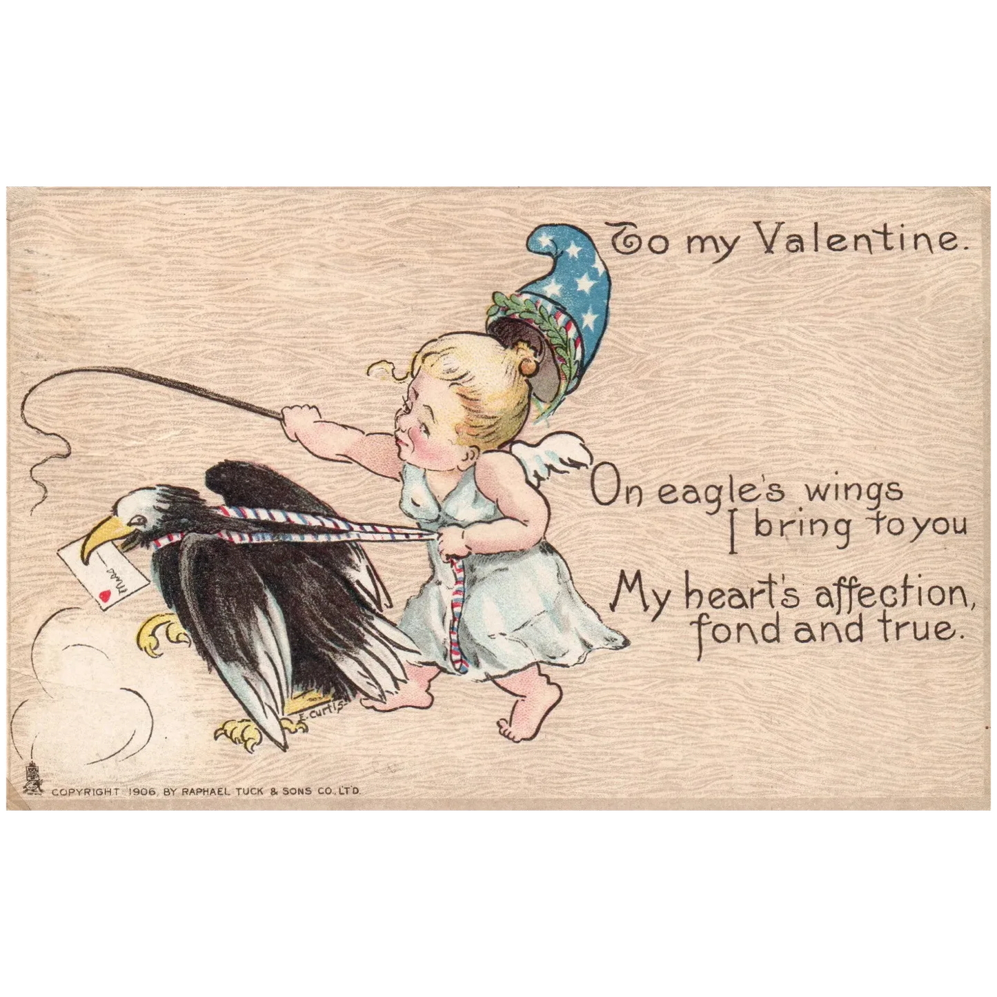Raphael Tuck & Son To My Valentine Cherub & Eagle Love Letter Valentine Postcard