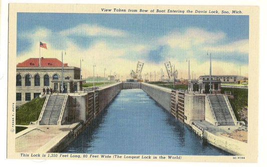 Davis Lock Soo Sault Ste Marie Michigan MI Mich Ship Postcard