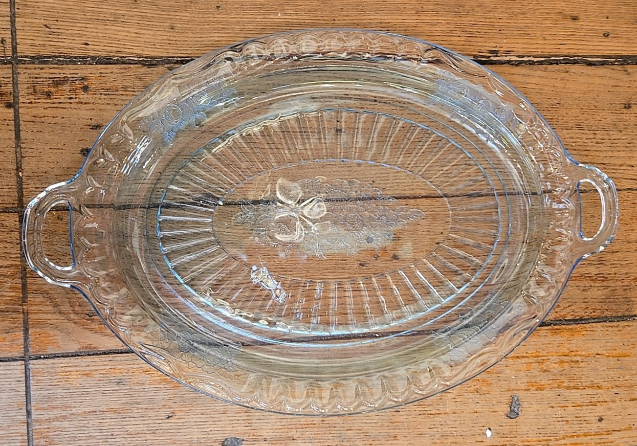 Anchor Hocking Blue Mayfair Open Rose depression Square 13" Oval Platter
