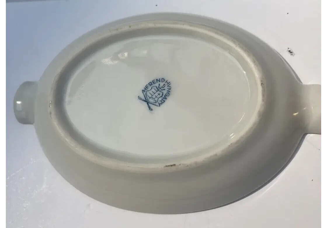 Vintage Herend Hungary Porcelain Small Footed Cache Vase Matching Ashtray Bird