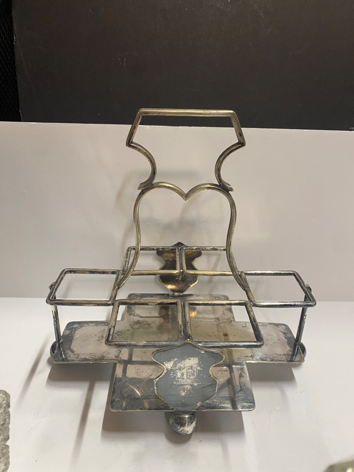 Antique 1900's Silver Plated Cruet 6 Piece Set & Carrier Salt Pepper Sugar &More