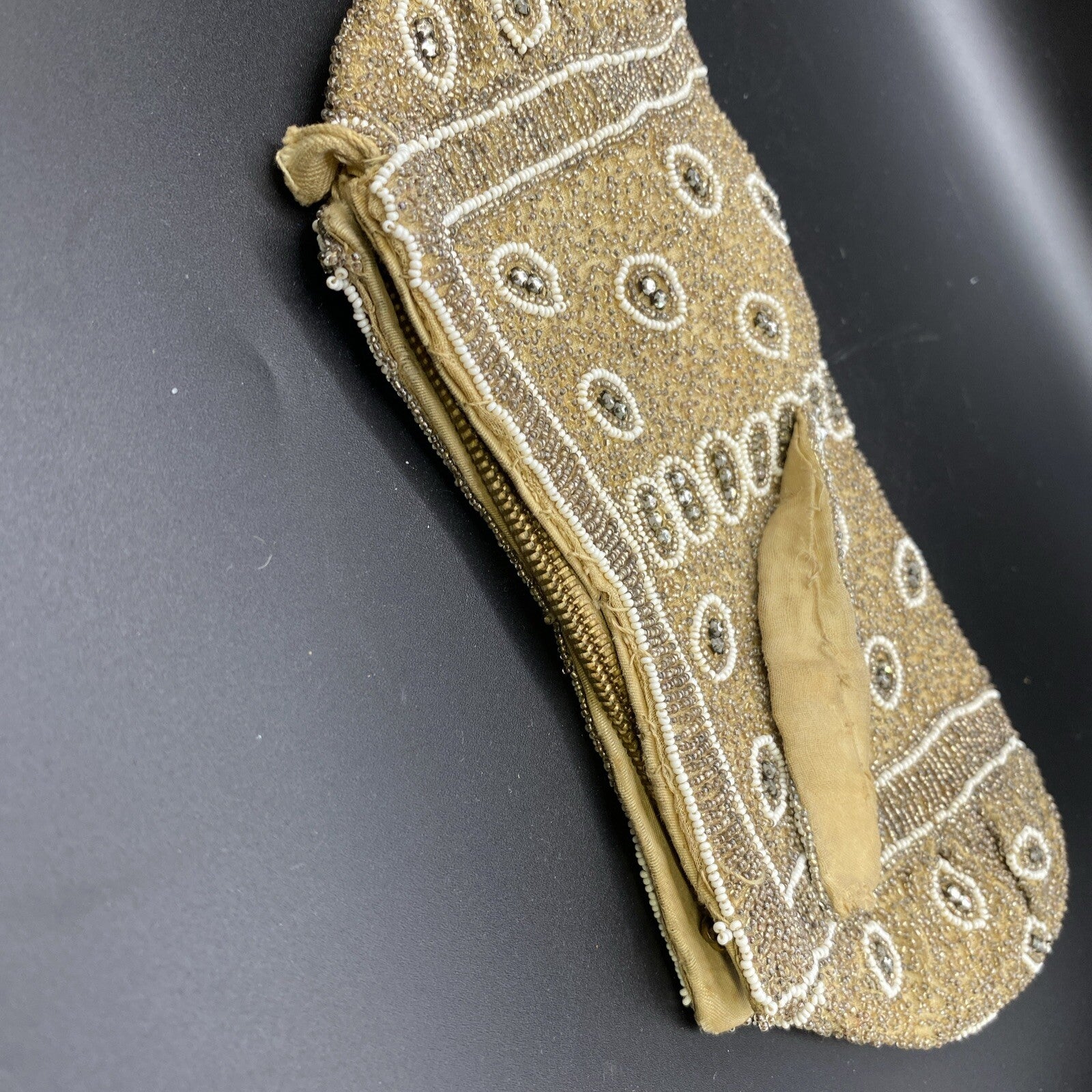 Unbranded  vintage Beaded Purse  clutch Circa  1950's tan