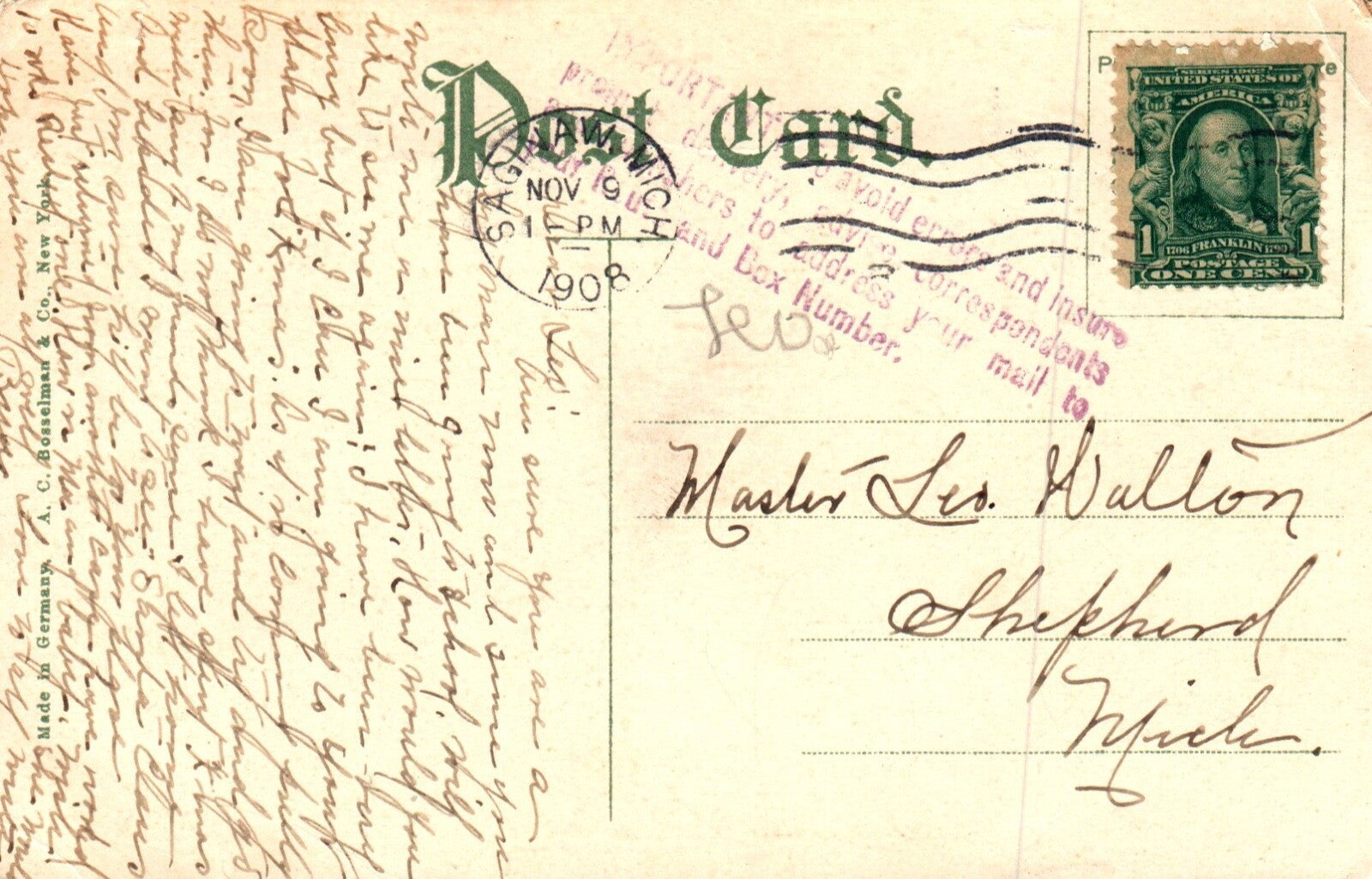 Bancroft House in Saginaw MI Michigan Mich Postcard