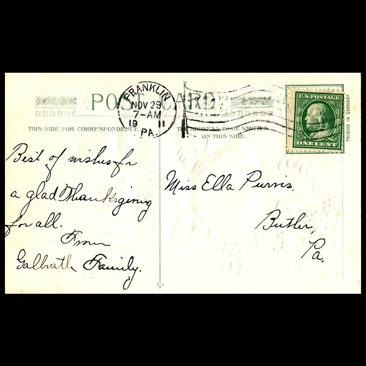 1911 John Winsch Woman Holding Turkey Full Moon Vintage Thanksgiving Postcard