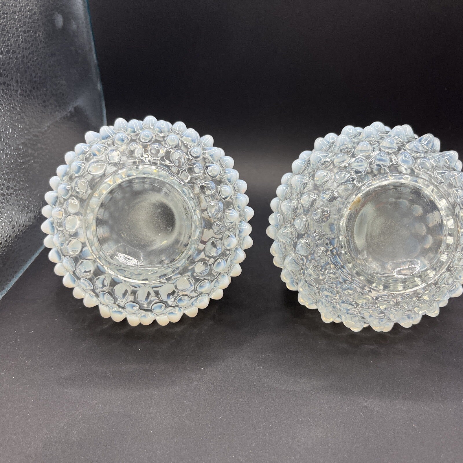 Vintage 2 Fenton  Glass Perfume Bottles White Hobnail Opalescent bottles