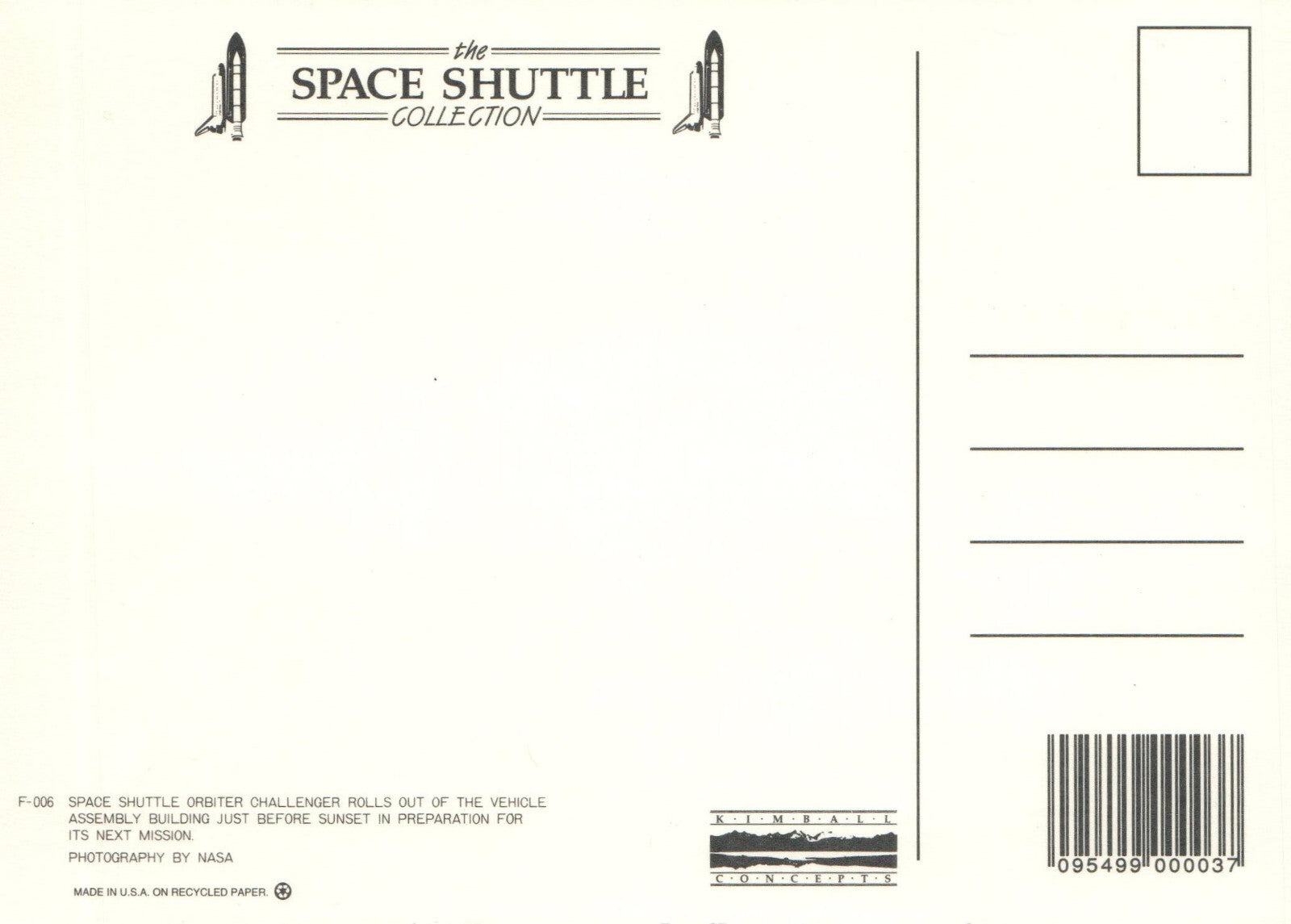 Space Shuttle Orbiter Challenger NASA Space Large Postcard 