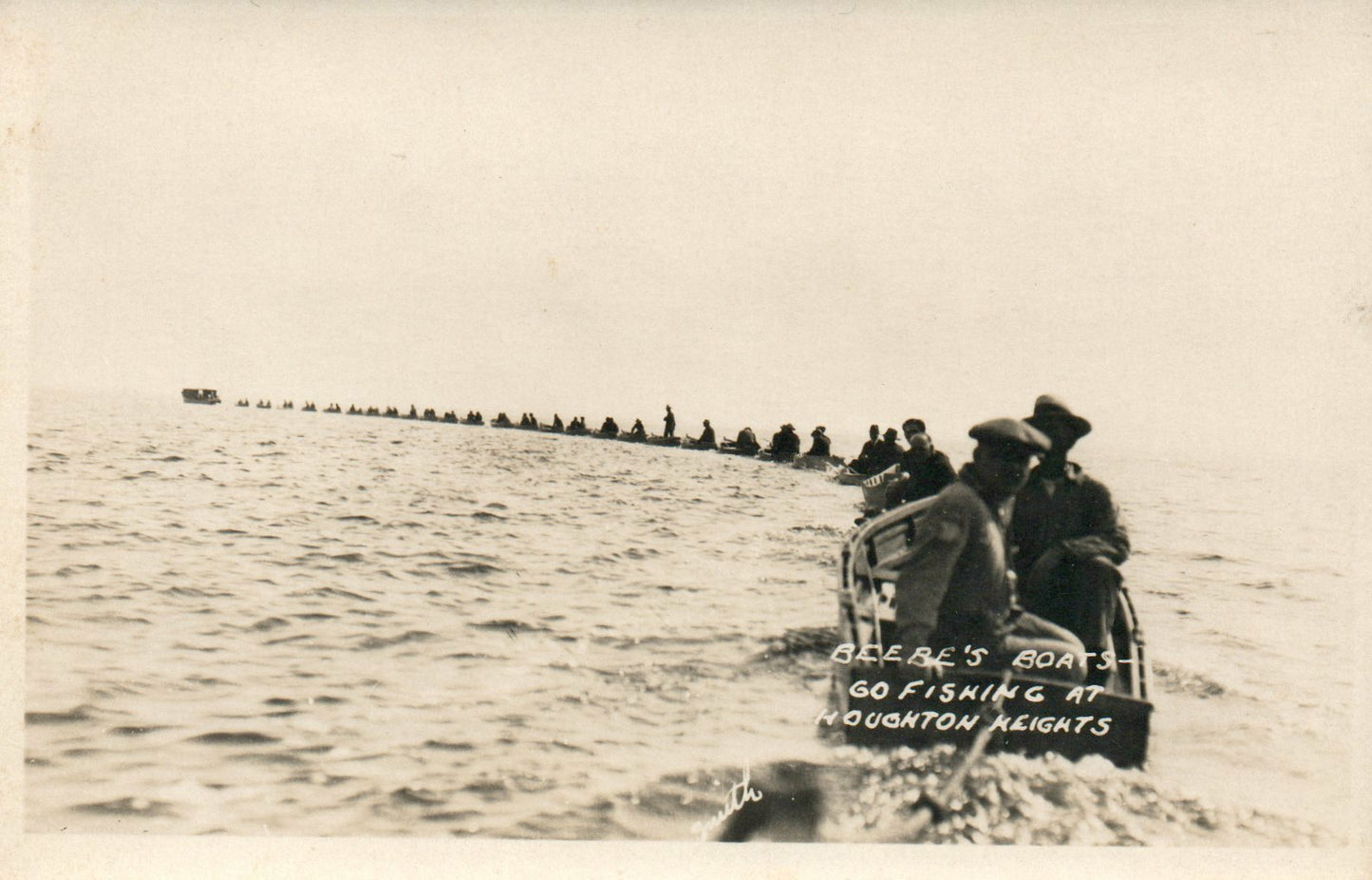 Real Photo Beebe's Boats Go Fishing At Houghton Heights MI Michigan Postcard