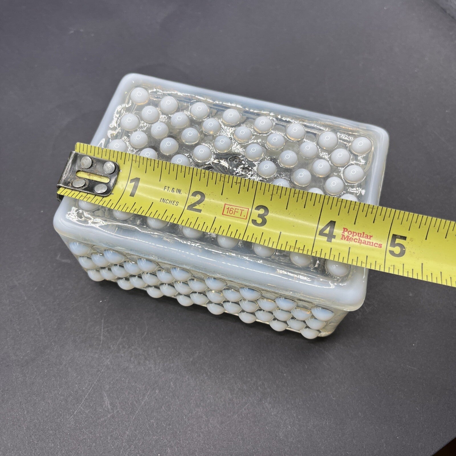 Anchor Hocking Moonstone Opalescent Hopnail Cigarette Box w/Lid VTG