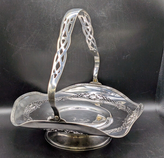 Vintage Dolly Varden Silver Plate Ruffle Top Brides Bowl Basket Midsilcraft 4981
