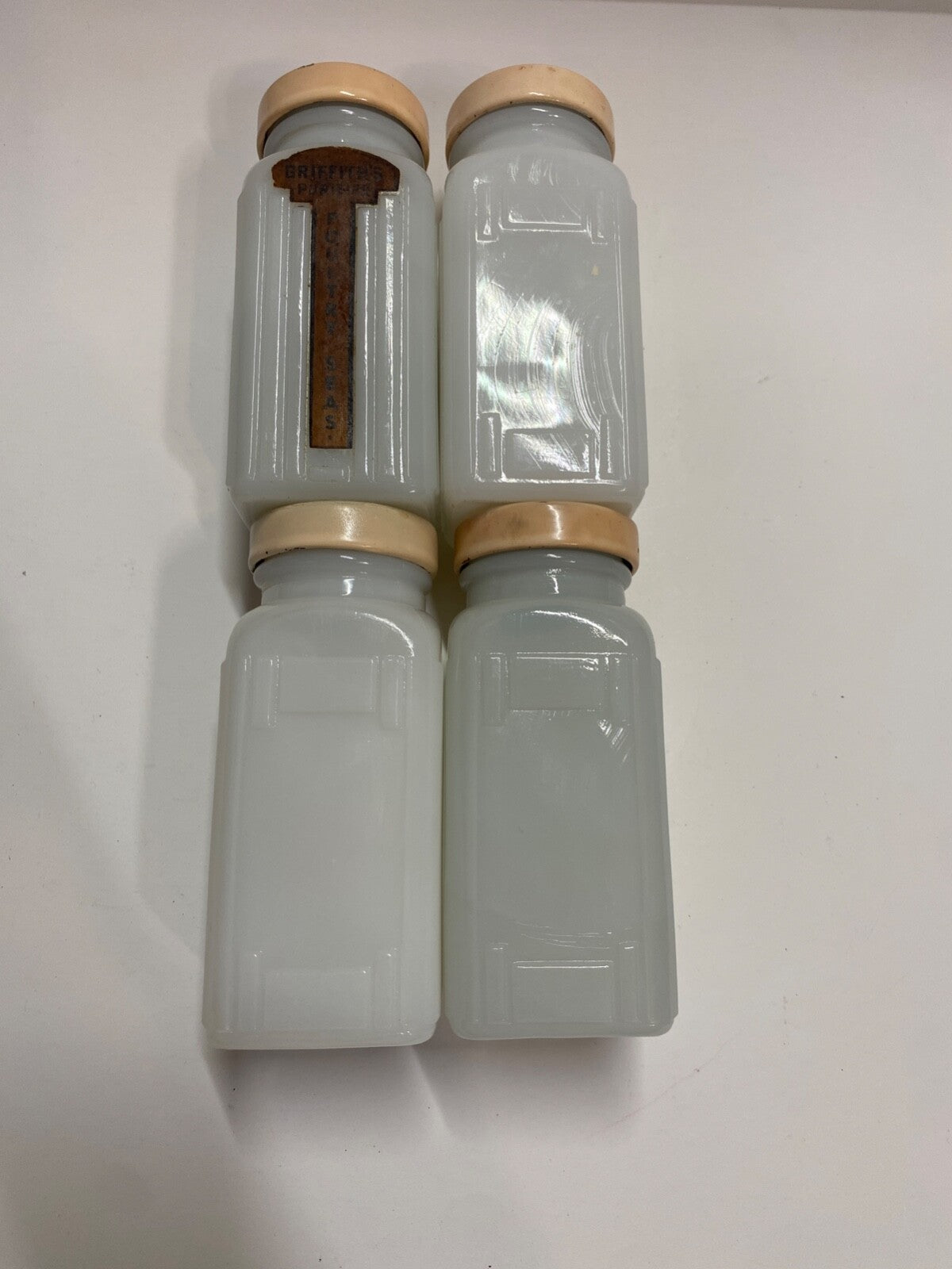 Vintage Griffith's Mid-Century Milk Glass Spice Jar Set of 4 pink Lid