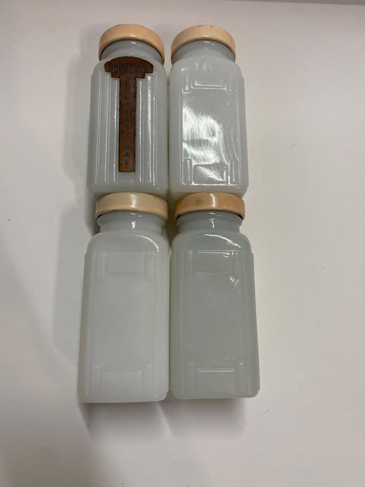 Vintage Griffith's Mid-Century Milk Glass Spice Jar Set of 4 pink Lid