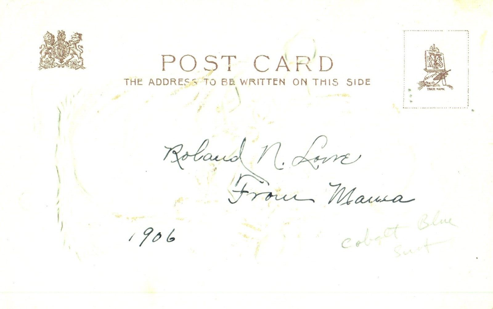 Christmas Greetings Blue Coat Santa with His Bag of Toys Santa Postcard