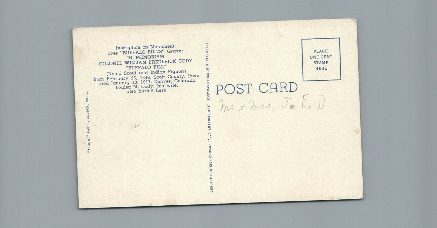 Grave Of Buffalo Bill Lookout Mountain Colorado CO Postcard