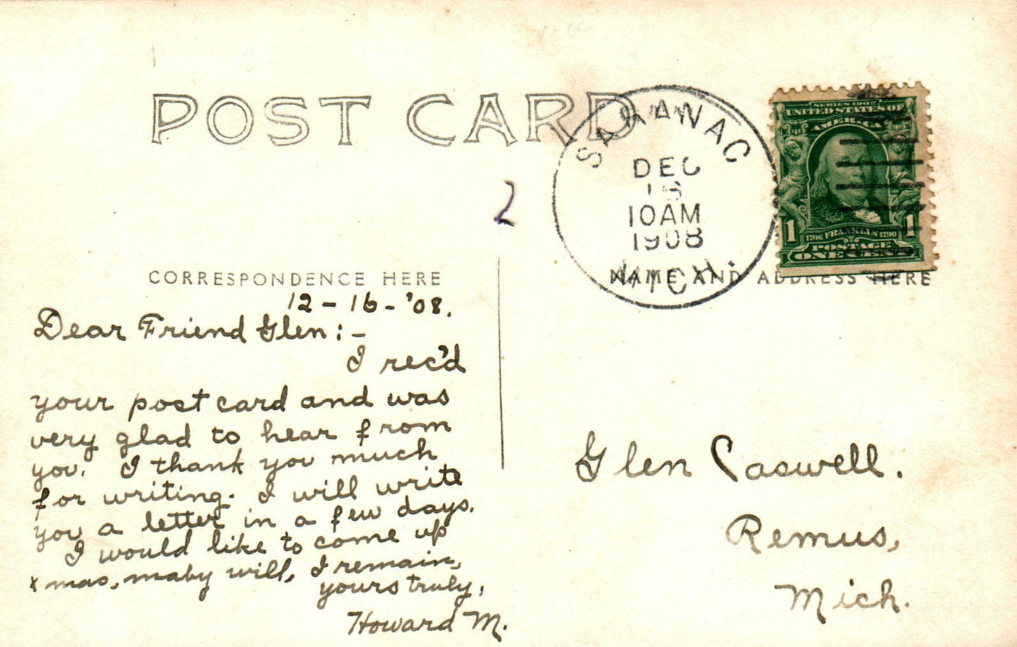 Real Photo Church Of Christ High School Saranac  Michigan MI Postcard