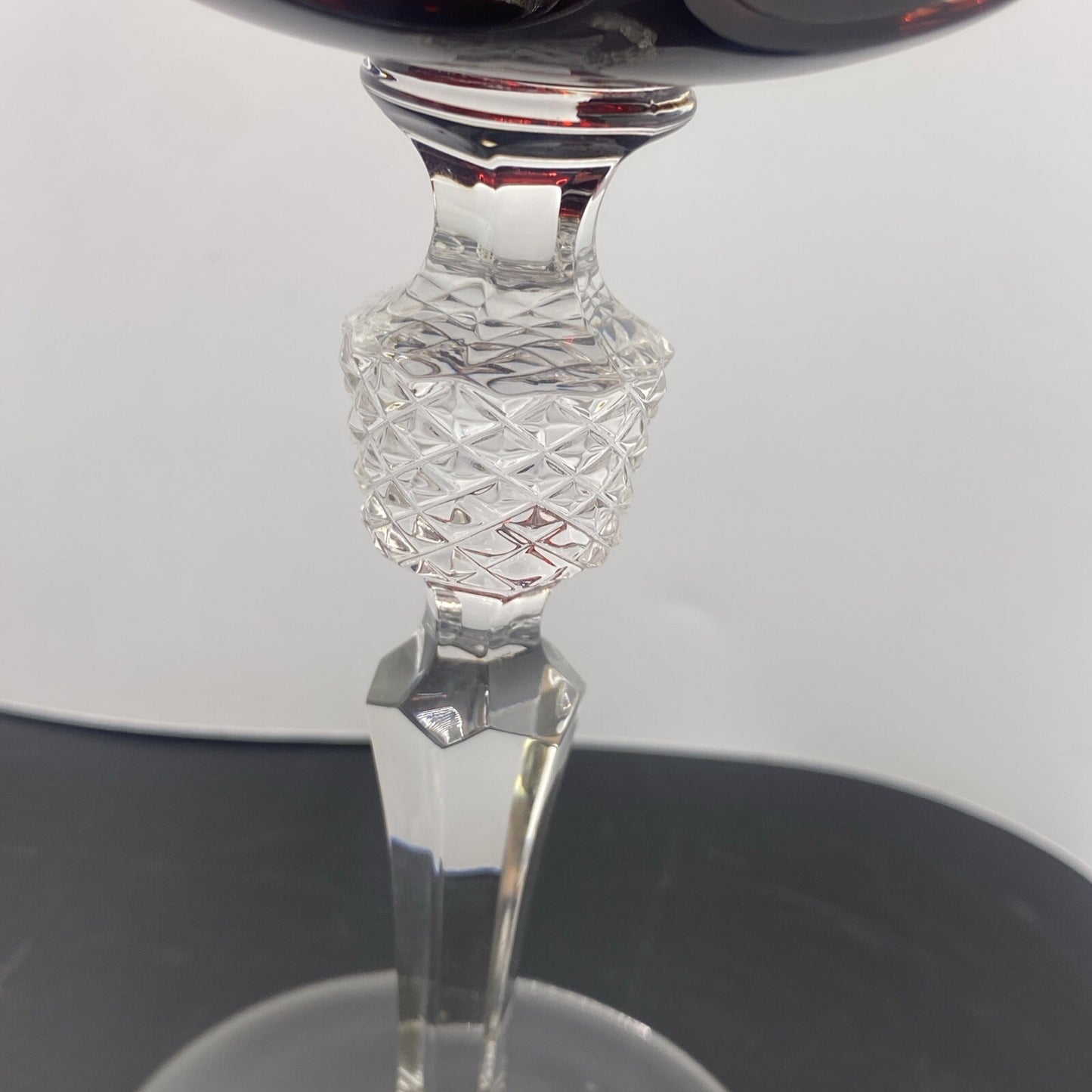 2 NACHTMANN ANTIKA Crystal 8" Cut To Clear WINE GOBLET Bohemian Ruby Red